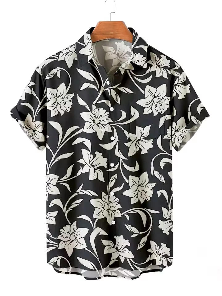 Hawaiian Shirt Mens Button Down Coconut Tree Print Beach Vacation Cruise Party