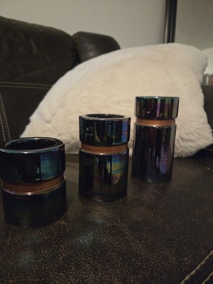 Partylite Iridescent Lustrous Glaze Tealight Trio Candle Holder Set of 3 NIB 