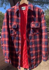 VTG Outdoor Exchange Men’s Quilted Shacket Medium Tall Red Blue Plaid Flannel