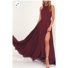 Lulus Picture Perfect Burgundy Lace Maxi Dress Size Small