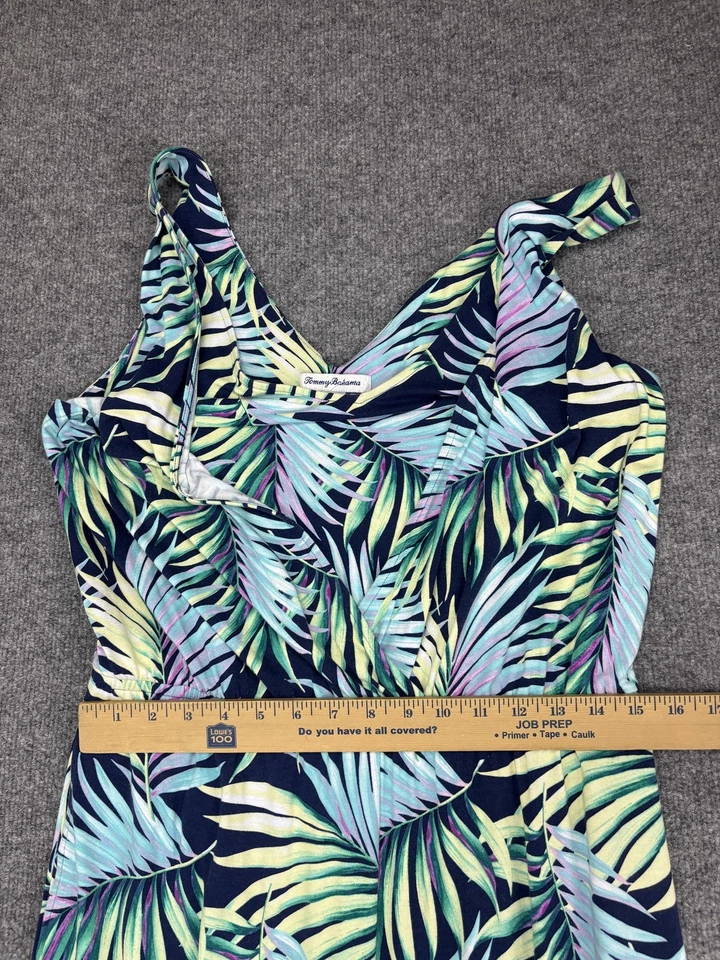 Tommy Bahama Mono Mujer Grande Azul Marino Tropical Hoja Pierna Ancha Bolsillos Cuello en V Foto 4 de 4