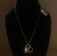 Sterling Silver 925 Mother Baby In Heart-Shaped Pendant Necklace - 18