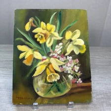Vintage Or Antique Painting Buttercup Flowers Ooak Canvas Signed Estate Find