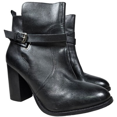Lane Bryant Black Leather Ankle Boots Block Heel Buckle Side Zip Womens Size 10W