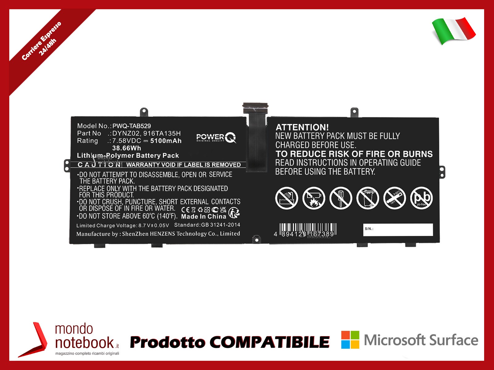 Batteria DYNZ02 Microsoft 5100mAh - Il Ricambio Giusto per il Surface