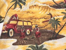 Camisa Hawaiana Vintage Años 80 Kalena Fashions Amarillo Surfer Woody Wagon Talla XL