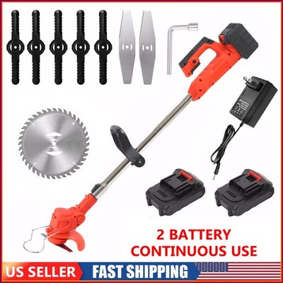 Electric Cordless Grass String Trimmer Lawn Edger Weed Wacker Cutter-2 Battery
