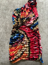 Women’s Multicoloured Abstract One Shoulder Ruched Stretch Midi Bodycon Dress