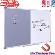 36 x24 inch Cork Dry Erase Combo Board, Magnetic Whiteboard, Grey Bulletin Board