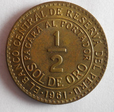 1961 PERU 1/2 SOL - High Quality Coin - FREE SHIP - Bin #323