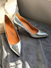 Inez Alta Silver Metallic Patent Leather Pointed Toe Stiletto Pumps Womens 10M