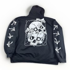 Threadless Overgrown Mushrooms Gone Wild Hoodie Mens XL Black Skull Bones Goth