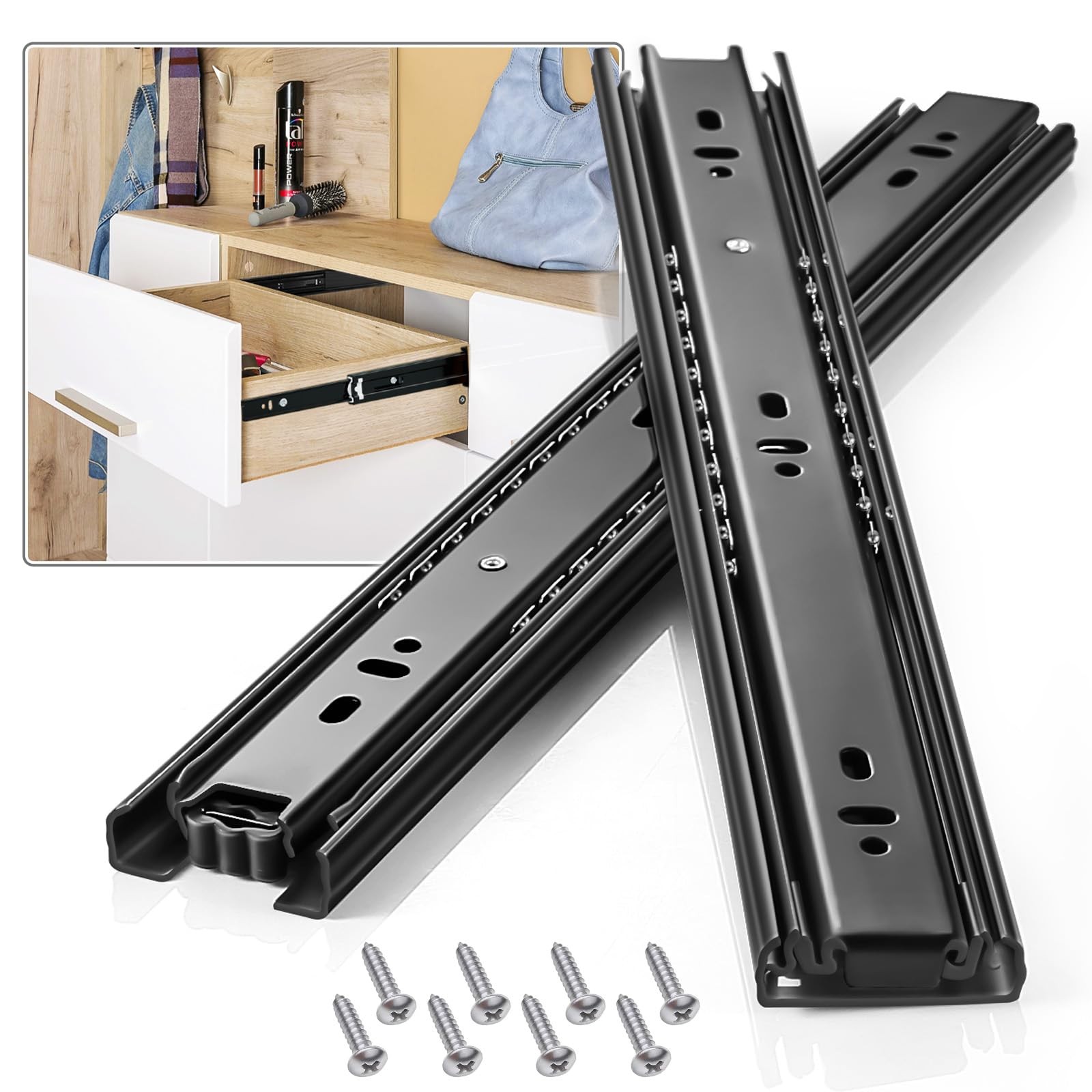 1 Pair Full Extension 10 12 14 16 18 20 12 Inch, Black