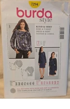 Burda 7294 Misses Dress Shirt Top Tunic Blouse Sewing Pattern Size 10-22 Uncut