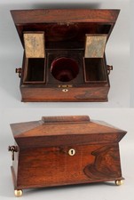 Antique 19thC Regency Empire Rosewood Veneer Tea Caddy w/ Original Key, NR