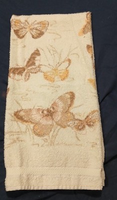 Vintage RA Briggs 100% Cotton Bath Towel Cream W/Butterfly's 22''×40''