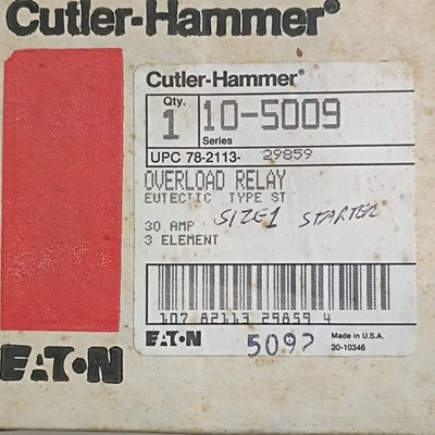 Cutler-Hammer 10-5009 Overload Relay 30A Industrial Application