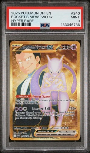 2025 POKEMON DRI EN-DESTINED RIVALS HYPER RARE TEAM ROCKET'S MEWTWO EX PSA 9