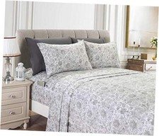Amelia Paisley Printed 4-Piece Sheet Set, Deep Pocket 1500 Twin XL Ash Gray
