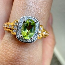 925 Sterling Silver Ring 6x4mm Green Natural Peridot Gemstone Zircon Bridal NEW