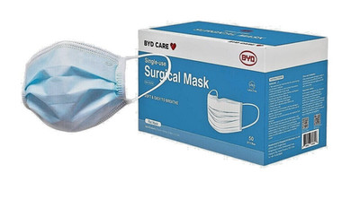 40 Boxes, BYD CARE Surgical Face Flat Mask Disposable Single Use 2000 pcs .
