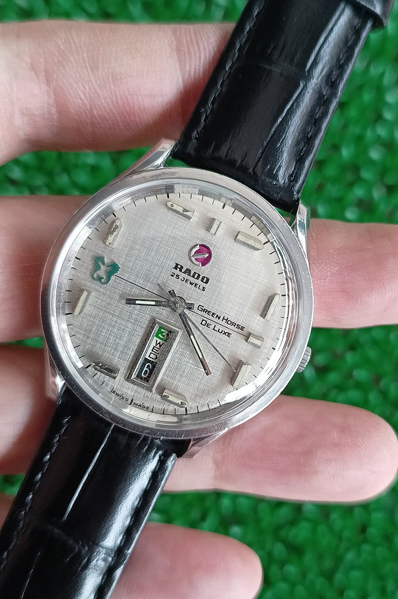 NICE & RARE VINTAGE RADO GREEN HORSE DELUXE AUTOMATIC 25 JEWELS