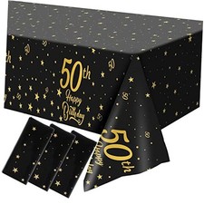 3 Pieces 50th Birthday Tablecloth Plastic Happy 1975 Table Cover Birthday