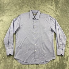 Canali Dress Shirt Mens 43 17 Purple Micro Check Long Sleeve Made in Italy