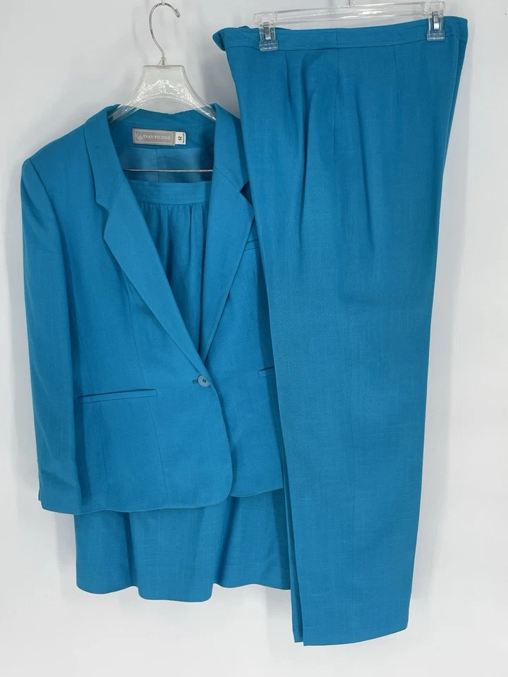 VTG Evan Picone Womens Blue 3 Piece Knit Suit Pants Skirt(14) Jacket(12) Lined - Image 2 of 4