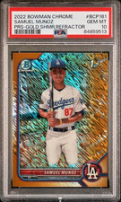 SAMUEL MUNOZ 2022 Bowman Chrome 1st GOLD SHIMMER REFRACTOR PSA 10 Gem MT SP /50