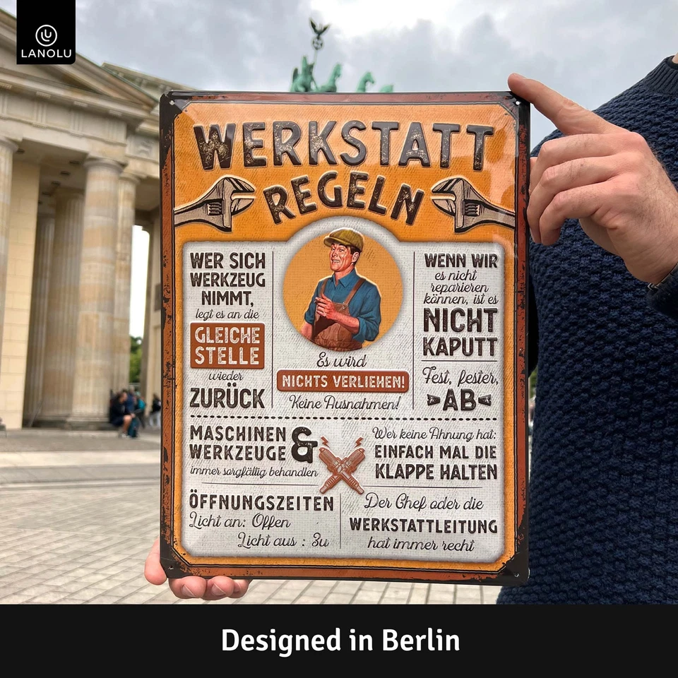 XXL Retro Blechschild Werkstatt Schild, lustige Werkstattregeln Männer 30x40cm - Bild 3 von 4
