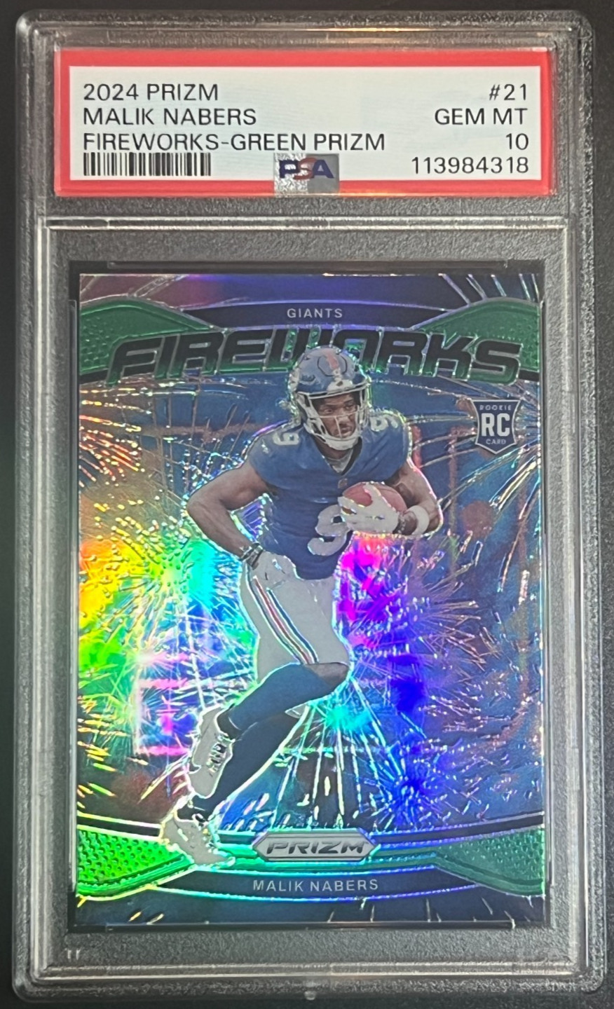Malik Nabers Panini Prizm Fireworks #21 Green