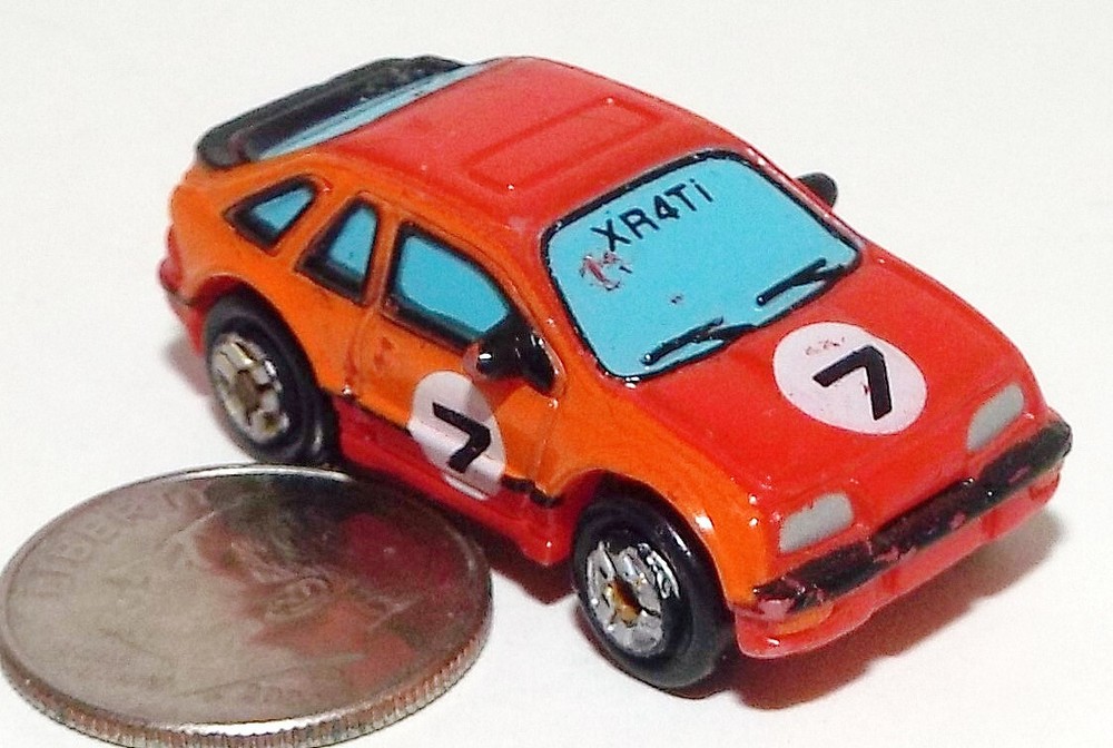 Small Micro Machine Plastic Merkur XR4TI Race Car in Red Number 7 (WORN)
