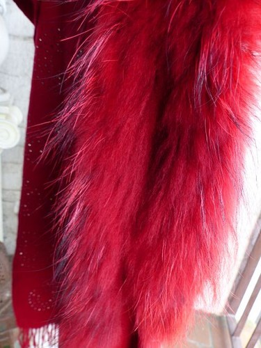 5300 Poncho Schal ONE SIZE rot mit Glitzersteinchen - Bild 4 von 6