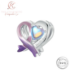 Purple Awareness Ribbon Charm Genuine 925 Sterling Silver & Moonstone