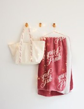 Victoria's Secret Cozy Pink White Logo Blanket and Tote Bag Set Fleece