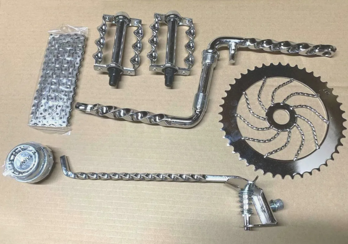VINTAGE LOWRIDER CRANK PACKAGE CHROME 6 FOR 26" BEACH CRUISE