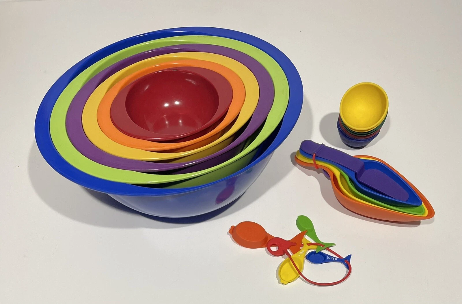 Multi-Colored Mixing Bowls Measuring Cups Spoons