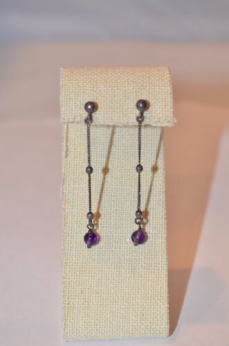 5220-LOVELY DANGLING AMETHYST EARRINGS  2 INCHES LONG  - Picture 1 of 3