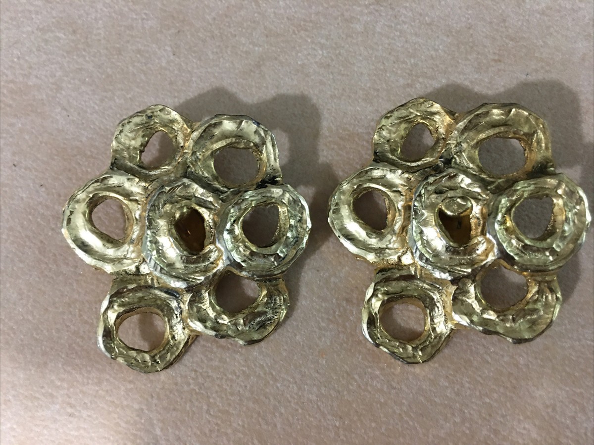 Boucles D'oreilles Vintage Dorées Signées Linda Hattab Paris - Puces Clips Chic