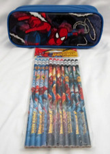 Unisex Spiderman Blue Pencil Case Pouch  12 Spiderman Character Pencils-New 