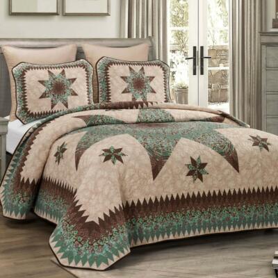Donna Sharp Sea Breeze Star Quilt **QUEEN** 3-PC Set Floral Country Cottage Teal