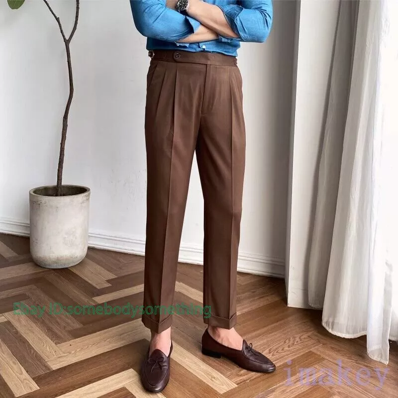 Naples Pants Men Retro Business Casual Pants High Waist Straight Trousers New