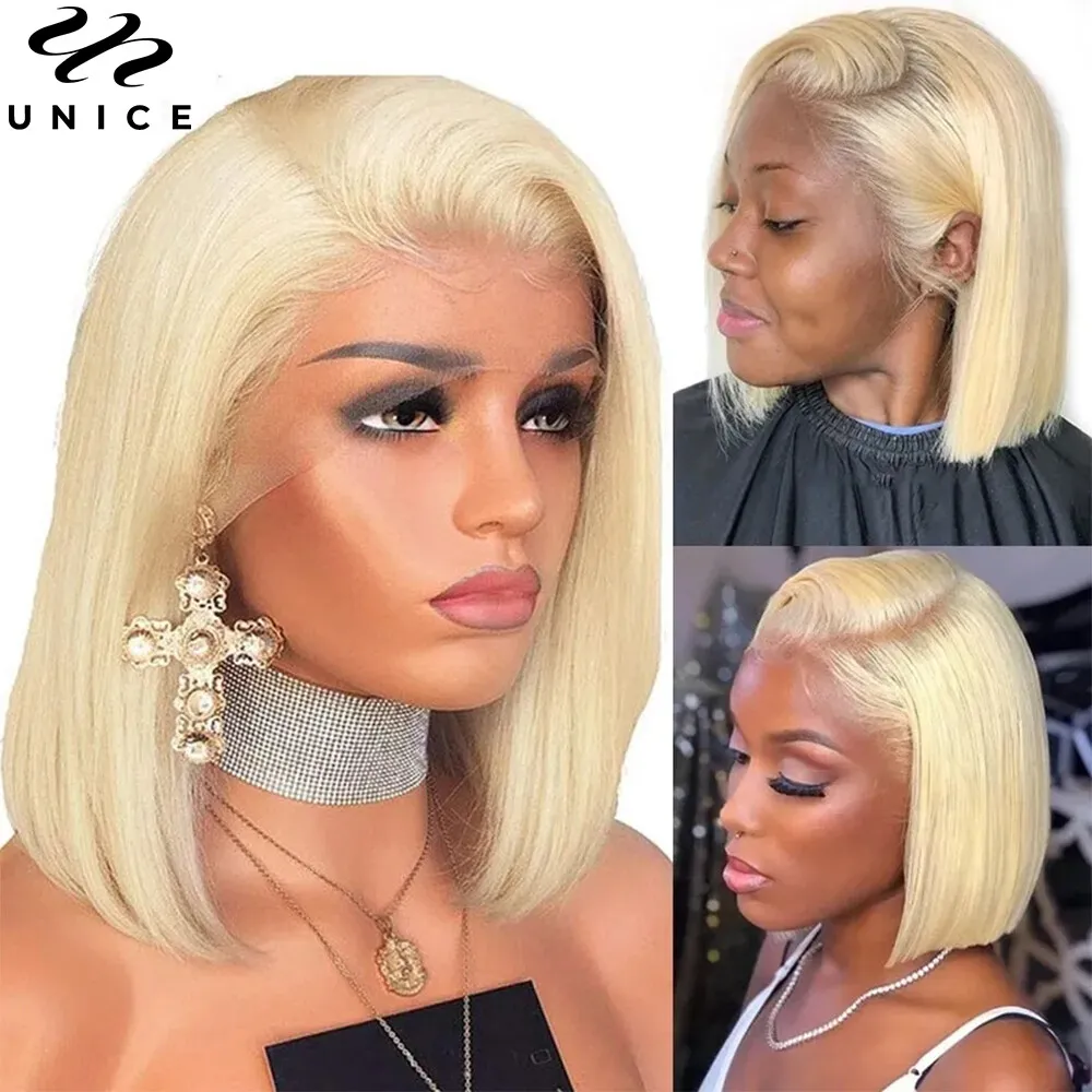 Mongolian Honey Blonde Bob Straight Lace Closure Human Hair Wigs For Black  Women | Ebay