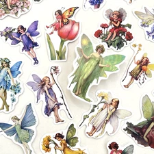 Vintage Style Flower Fairy Stickers Spring Junk Journal Collage Scrapbooking