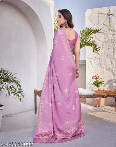 Women's Trendy Chiffon Saree with Blouse Material - Picture 9 of 17