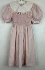 Polly Flinders Dress Girls 7 Smocked Collar Pink Collared Vintage 80's