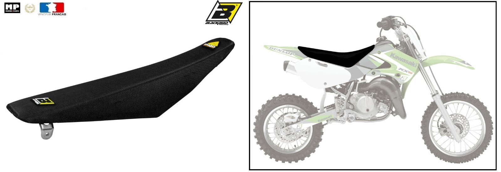 Housse de selle Pyramid Blackbird Kawasaki KX 65 noire finition premium anti-usure