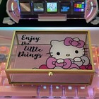 2024 Sanrio Hello Kitty Glass Pink Lined Bottom Gold Jewelry Box 6"x4"x2" Bows