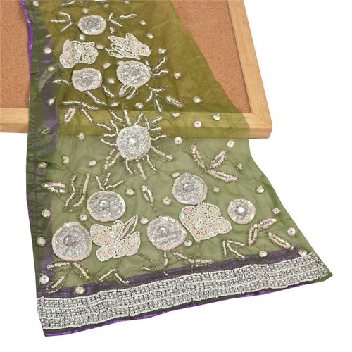 Sanskriti Vintage Design Fabric Hand Beaded Craft Green/Lavender Sequins Work - Picture 7 of 10